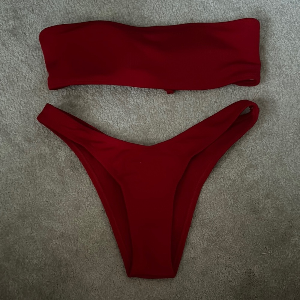 Red Bandeau Bikini Set
